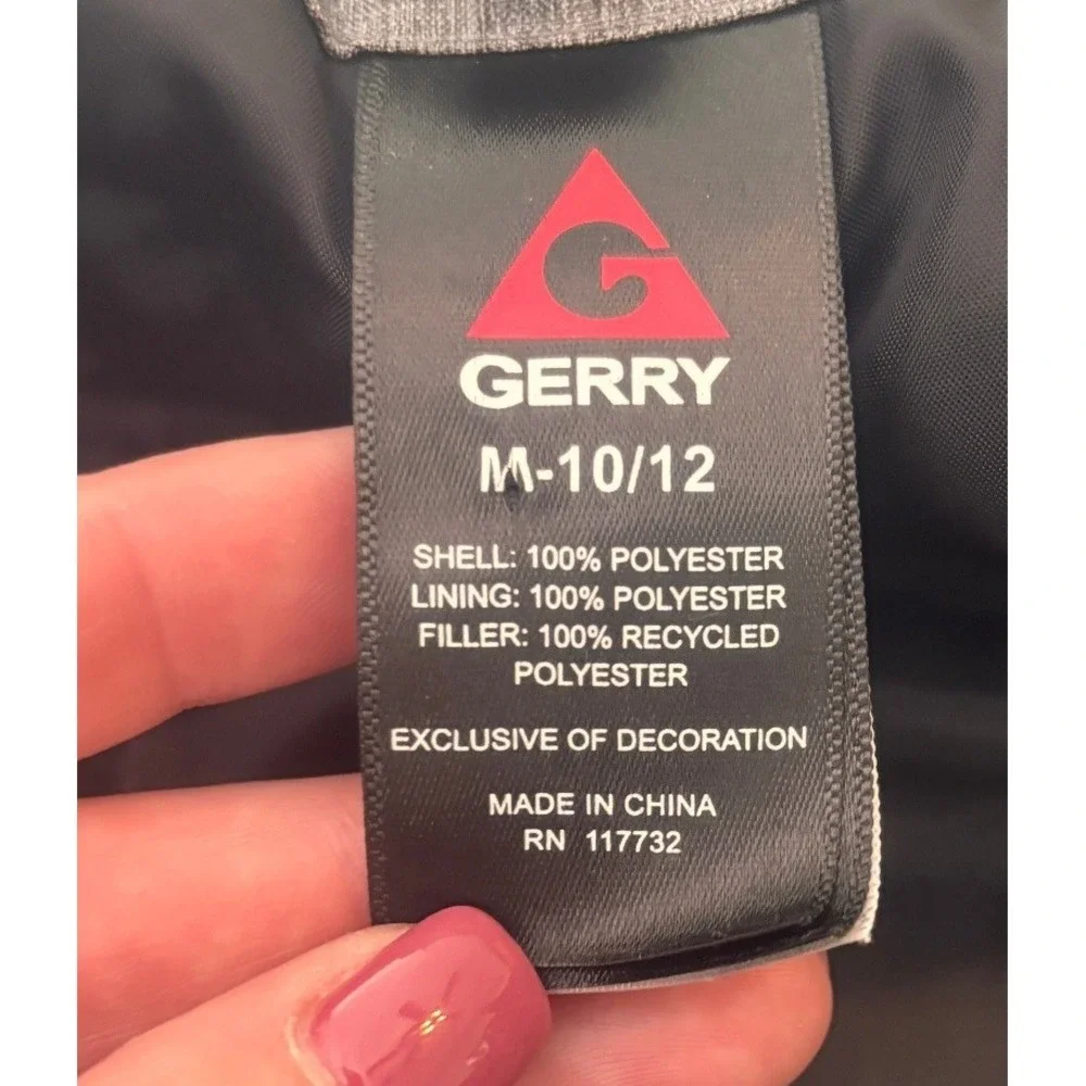 Gerry Boys Hooded Winter Ski Jacket Black Grey Full Zip Warm Coat Size M 10/12